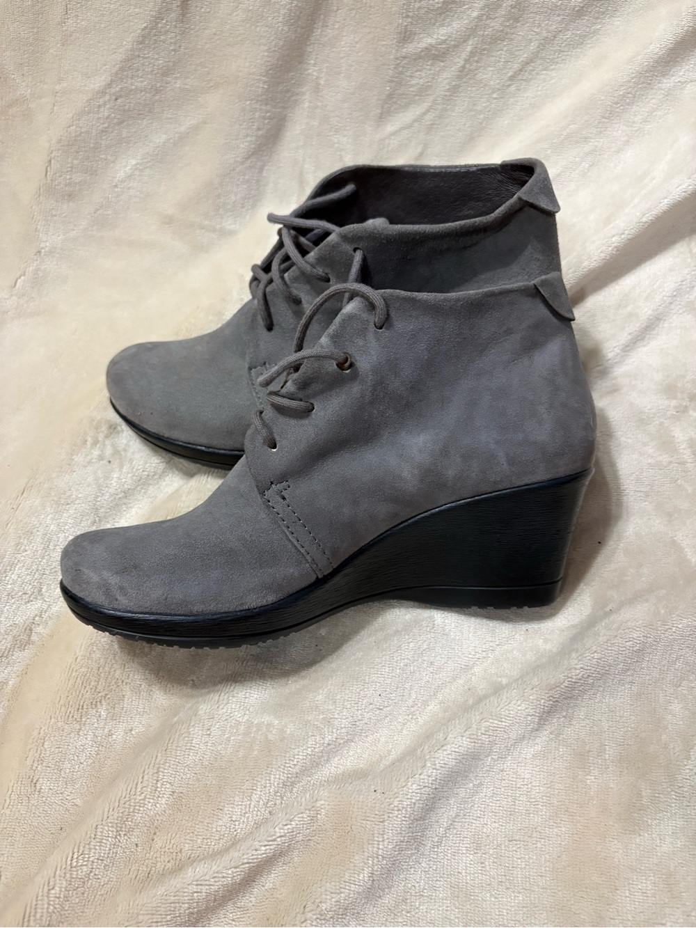 Dansko Gray Suede Lace-Up Wedge Ankle Boots